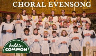 the Trinity Choristers (youth choir) stands in their robes in front of Trinity Church Boston's golden chancel