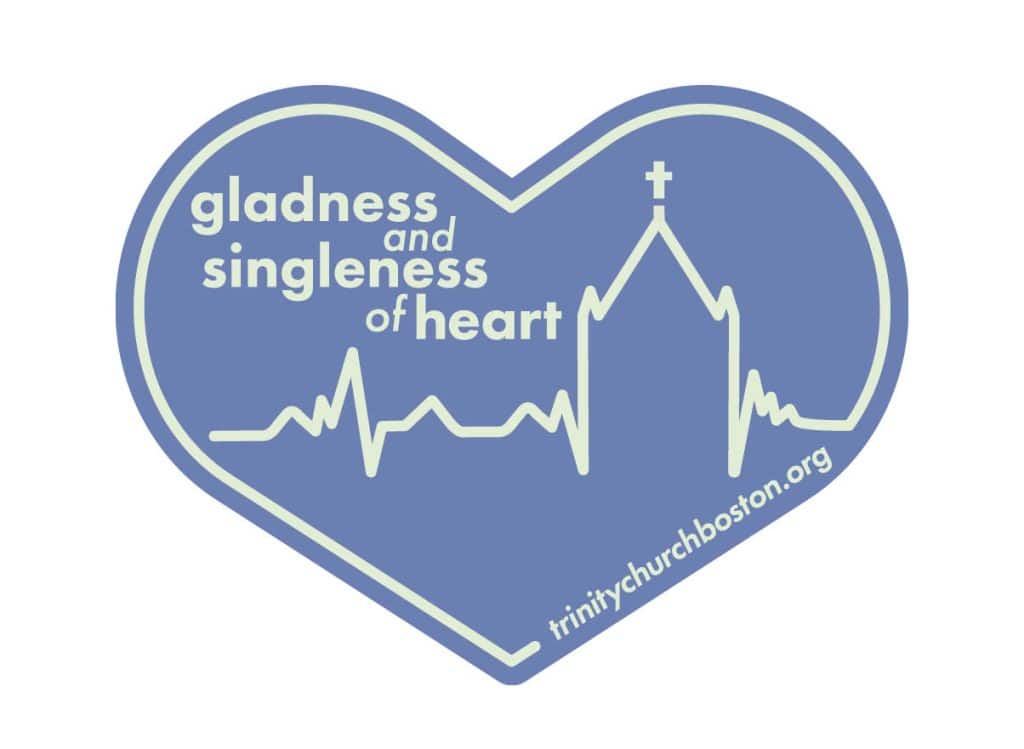 a dusty blue heart includes the text 'gladness and singleness of heart' in a pale mint green color