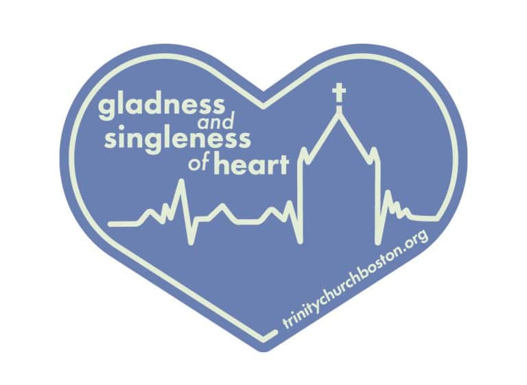 a dusty blue heart includes the text 'gladness and singleness of heart' in a pale mint green color