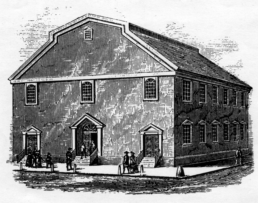 woodut image of as boxy building -- the first Trinity Church Boston