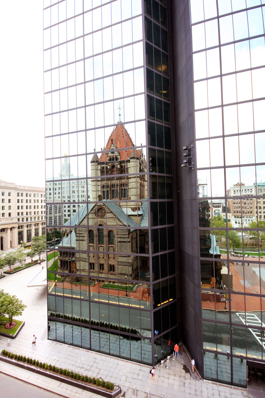 Trinity Church reflected in the building at 200 Clarendon Street