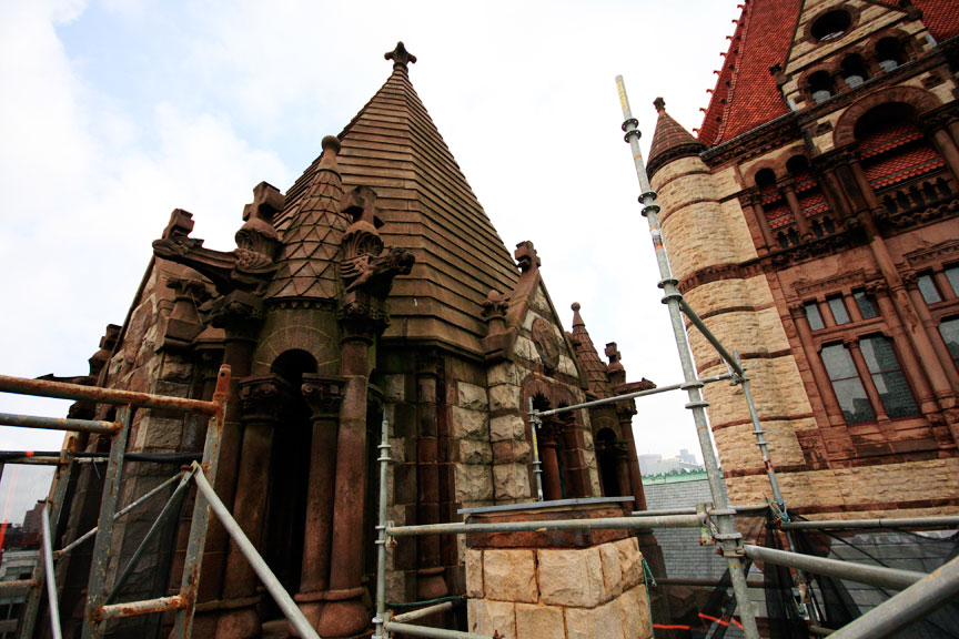 the North tower of Trinity Church during a renovation in 2011