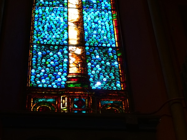 The 'hole' shines brightly in the window before the repair was completed.